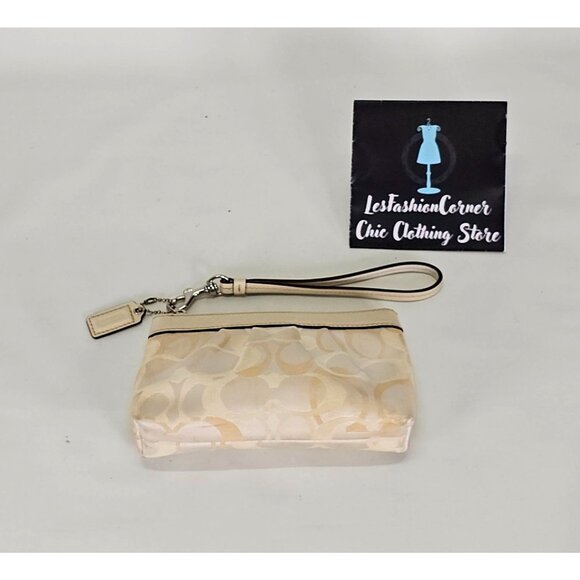 Coach Women's Signature Color Beige Pleated Wristlet 132 - Picture 4 of 13